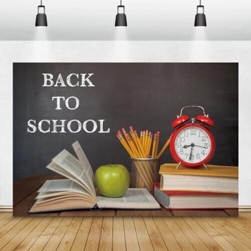 Laeacco Back to School Photophone Class Books Clock Pencil Blackboard Student Portrait Photography Backdrops Photo Backgrounds