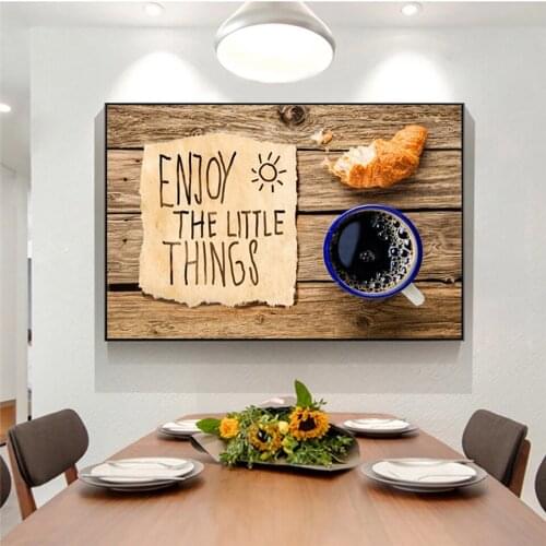 HD Printed Nordic Canvas Modern Life Quote Breakfast Bread and Coffee Kitchen Wall Art Food Picture Restaurant Decoration Poster