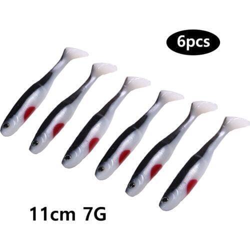HENGJIA 6pcs Rubber Soft Swimbait Wobblers Shad Bait Fishing Tackle 11cm 7G