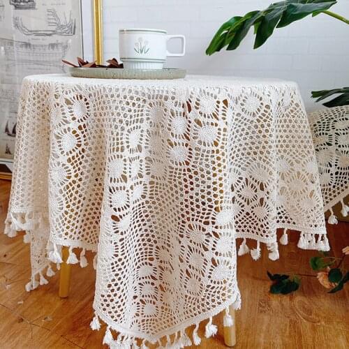 Cotton Lace Tablecloth Round Table Square Cloth Openwork Cover Cloth Retro Photography Background Cloth Sofa Towel Cloth Cover