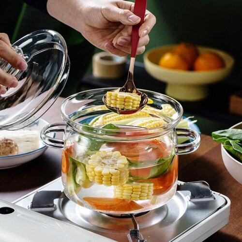 Free shipping Glass Cookware Glass Heat-resistant Porridge Pots transparent stockpot Household soup pot with lid