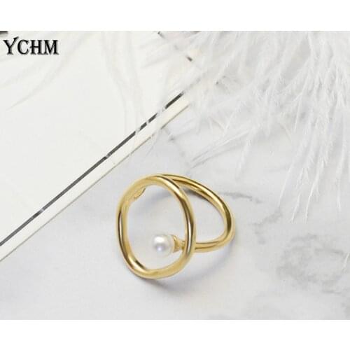 Geometric Pearl Rings for Women Stainless Steel Finger Ring with Pearl Individuality Woman Ring Accessories for Women YCHM