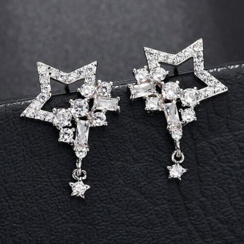 Korean temperament girl heart earrings fringed hollow five-pointed star stud earrings