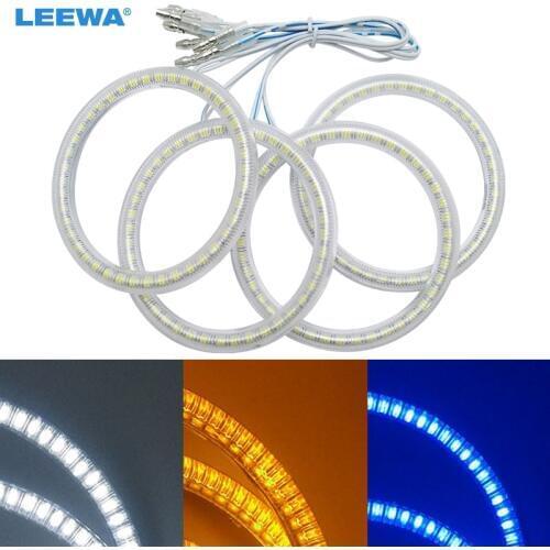 LEEWA 4x80mm For Lada VAZ 2114 Car SMD LED Halo Rings Angel Eyes DRL Head Lamp Light White/Blue/Yellow #CA1159
