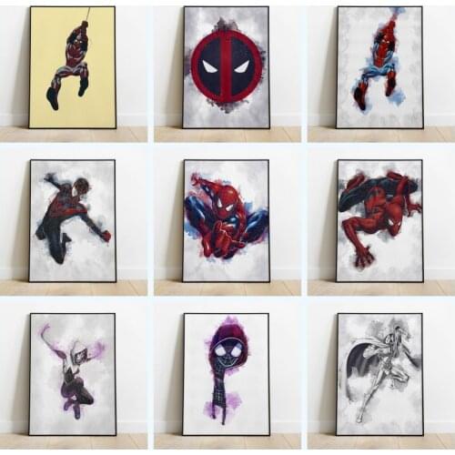 Marvel Superhero Print Canvas Painting Iron Man Captain America Spiderman Children Watercolor Poster Wall Art Kids Room Decor