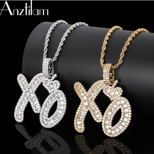 Copper Cubic Zircon Bling Hip Hop lced Out XO Letter Pendant With Long Chain Zircon Necklace For Women Men’s Jewelry