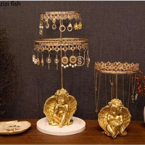 Metal Jewelry Display Stand Angel Crown Jewelry Rack Dressing Table Necklace and Earring Storage Rack Desktop Organizer Crafts