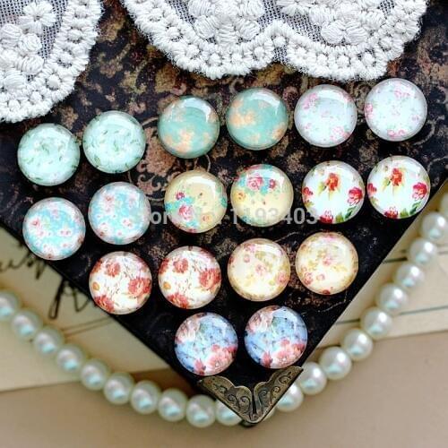 Min.mix order($9.9) 18pcs MIX 12mm Handmade Round Glass Cabochon beads-Image Glass Cabochon-(Flowers)-(HPGC-MIXSS-57)