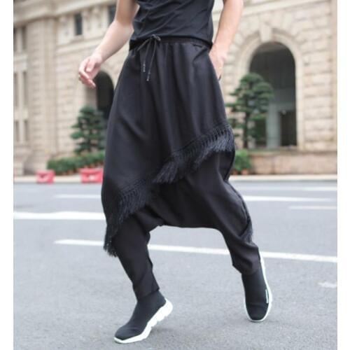 Fashion Men Saggy Pants Tassels Tide Hip Hop Mens Boys joggers harem pants Mens Loose Collapse Trousers streetwear Bottoms XXL