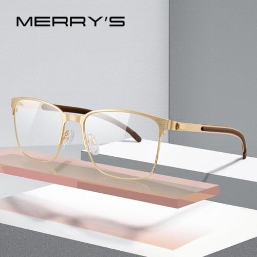 MERRYS DESIGN Men Titanium Alloy Glasses Frames Ultralight Square Myopia Prescription Optical Eyeglasses Antiskid Silicone S2364