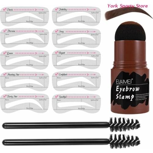 Eyebrow Stamp Shaping Kit Professional Brow Powder Stamp Makeup With 10 Reusable Eyebrow Stencils 2 Eyebrow Pen Brushes