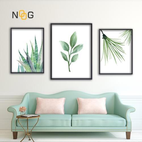 NOOG Modern Green Tropical Plant Leaves Canvas Art Print Poster , Nordic Green Plant Wall Pictures Kids Room Painting No Frame
