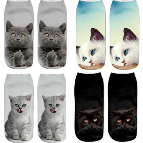1pc Fashion Cute Cat Socks 3D Print Women Men Funny Happy Cool Cartoon Ankle Socks Animal Fun Short Sock For Winter Spring