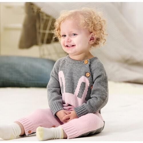 2020 New Spring Baby Clothing Boys Knitted Jumpsuit Girls Cartoon Rabbit Baby Cute Jumpsuit Children Romper For 0-3 Years Old
