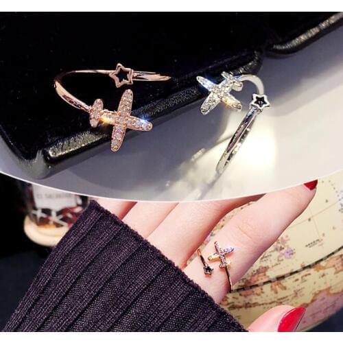 New Ins Crystals Plane Star wedding Rings for women AAA Zircon Prom Party Jewelry Opening Unique Female Finger Rings