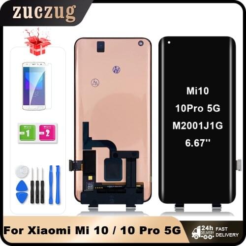 Original 6.67" AMOLED For Xiaomi Mi 10 Mi10 LCD Display Touch Screen Digitizer For Xiaomi Mi 10 Pro 10Pro 5G