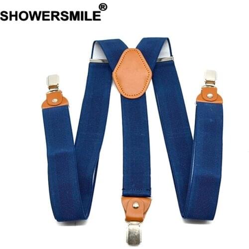 Navy Suspenders Men Solid Mens Trouser Belt Elastic Adjustable Braces Adult Wide Strap Male Suspender 120cm*3.5cm
