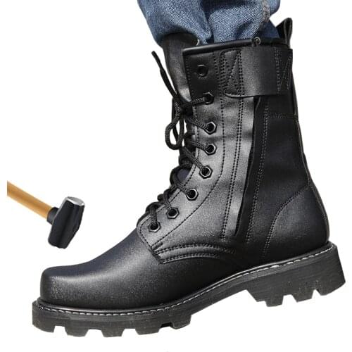 Steel Toe Work Shoes Mens Tactical Military Boots Men Combat Leather Army Boots Non-slip Protective Shoes Male Motorcycle Boots