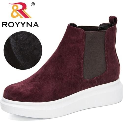ROYYNA 2020 New Designers Platform Boots Women Chunky Heels Warm Plush Winter Ankle Boots Woman Stylish High Top Elastic Band