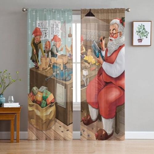 Christmas Santa Claus Gift Making Dwarf Sheer Curtains for Living Room Tulle for Windows Voile Yarn Short Bedroom Curtains