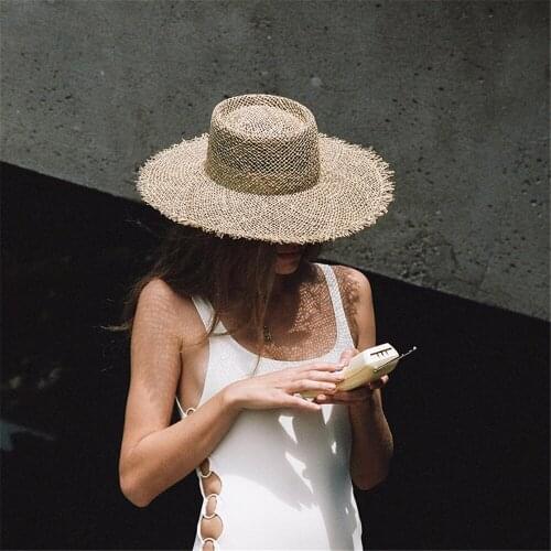 Natural Grasses Fashion Summer Hat Women Straw Beach Visor Protection Sun Hats Wide Brim Sunhat Girls Outing Caps