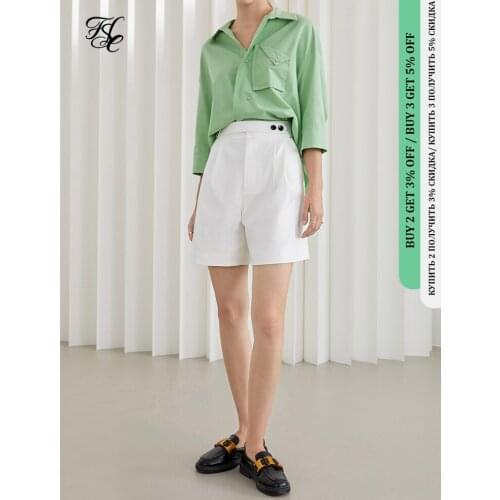 FANSILANEN Office Lady Casual Shorts Summer 2021 Loose High Waist Wide Leg Pants A-line Suit Pants White Simple High Waist Short