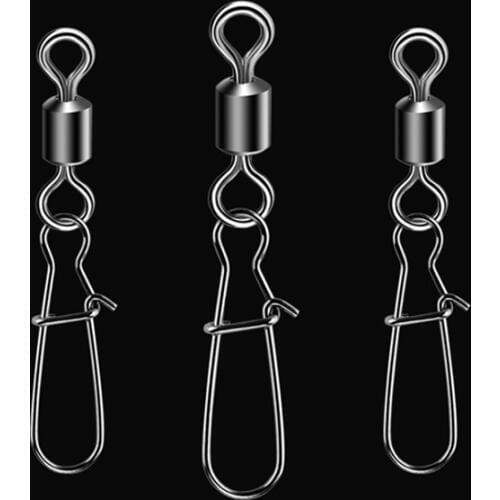 Simpleyi 100pcs Size 2 3 4 5 6 To 14 Fishing Connector Pin Bearing Rolling Swivel Stainless Steel with Snap Fishhook Lure Tackle