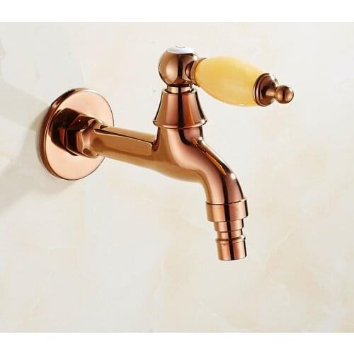 Rose Gold Washing Machine Faucets Solid Brass & Jade Single Cold Wall Mounted G1/2 & G3/4 Bibcock Outdoor Garden Mop Pool Taps