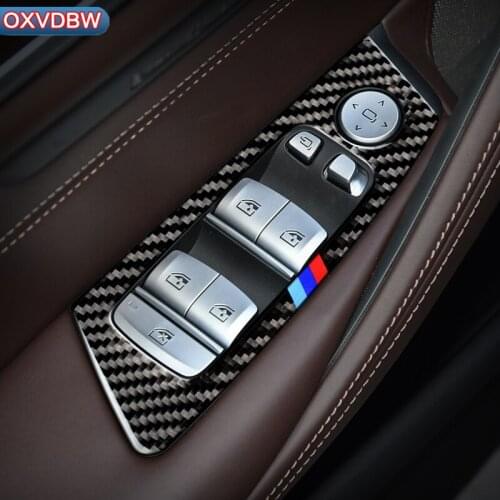 Carbon Fiber Car Window Lifter Control Frame Switch Decor Armrest Panel Refit Sticker For BMW G30 5 Series 2018