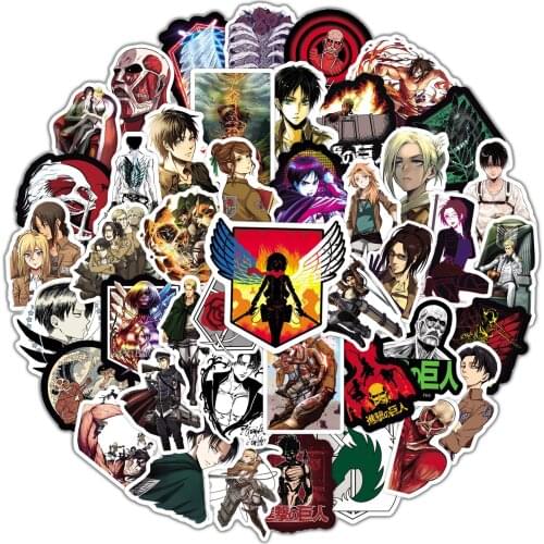 50pcs PACK NEW Attack On Titan Anime Stickers Laptop Guitar Luggage Skateboard Bicycle Waterproof Vinyl Decal Sticker Kids Toys