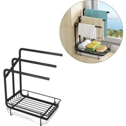 Drying Rack Countertop Storage Sink Organizer Sponge Brush Soap Dish Holder Towel Rack with Drain Pan for Kitchen Bathroom