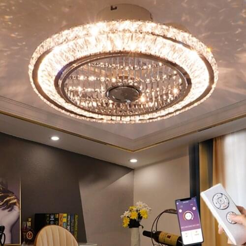 Modern Crystal LED Ceiling Fan Lights Adjustable Dimmable Quiet Remote Control APP Bedroom Decoration Lamps Office Corridor 72W