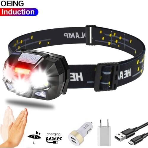 LED Headlamp Motion Sensor Ultra Bright USB Rechargeable Waterproof Flashlight 5Modes great For Running, Camping, Hiking & More