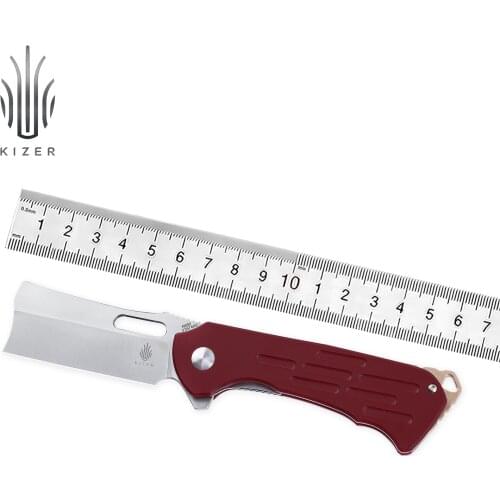 Kizer Tactical Knife Quatch V3574N2 2021 New Red Micarta Handle & Satin N690 Steel Blade Knife with Brass Backspacer
