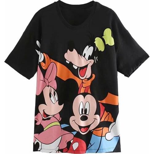 Disney Cartoon Mickey and Friends Shirts for Women Print Round Neck Short-sleeved Women Fashion Clothing Graphic T-Shirts Kawaii