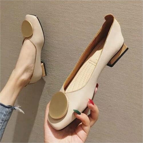New 2020 Women Flats Shoes Low Wooden Low Heel Ballet Square Toe Shallow Buckle Brand Shoes Slip On Loafers zapatos de mujer