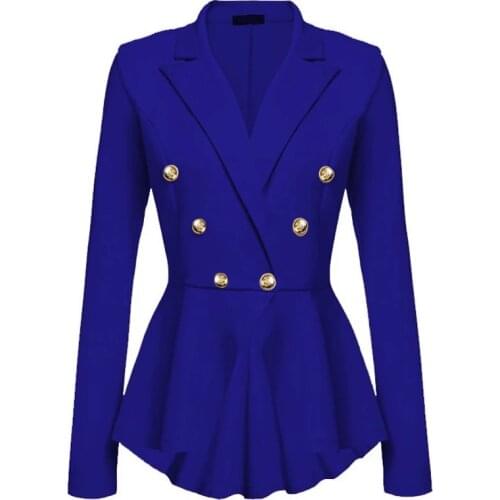 Women Blazer Coats Notched Long Sleeves Double Breasted Metal Button Slim Casual Suits Jackets Solid Cotton Lady Blazers 2021