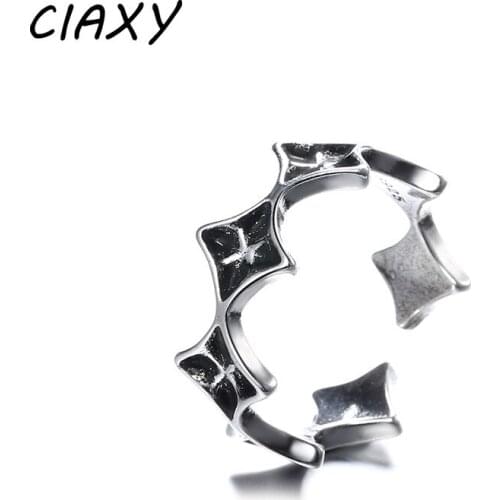 CIAXY 925 Sterling Silver Retro Star Connected Rings for Women Personality Opening Ring Punk Thai Silver Luxury Jewelry