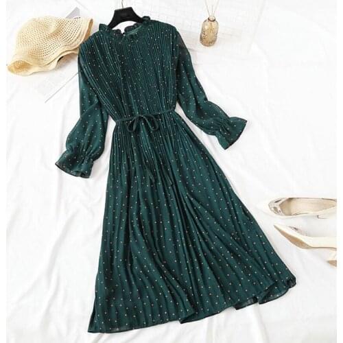 Polka Dot Women Dress Elegant Female Floral Dress Summer Casual Flare Sleeve Office Chiffon Dot Print Dresses Vintage Dress