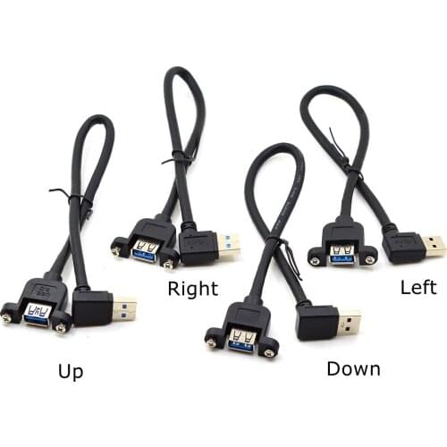 1FT/30CM USB 3.0 Extension Cable Left Right Up Down Angled Male to Female AM-AF extender cable Dual Shielded w/Screw Panel Mount