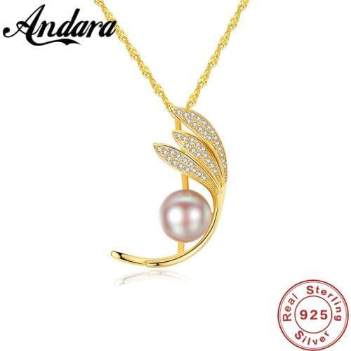 100% 925 Sterling Silver Shining Half Month Necklace 3 Color Pearl Pendant Exquisite Jewelry Wholesale