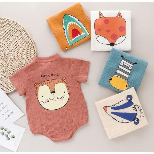 2021 Toddlers Casual Solid Color Romper Infants Short Sleeve Button Bodysuit Babies Round Collar Clothing