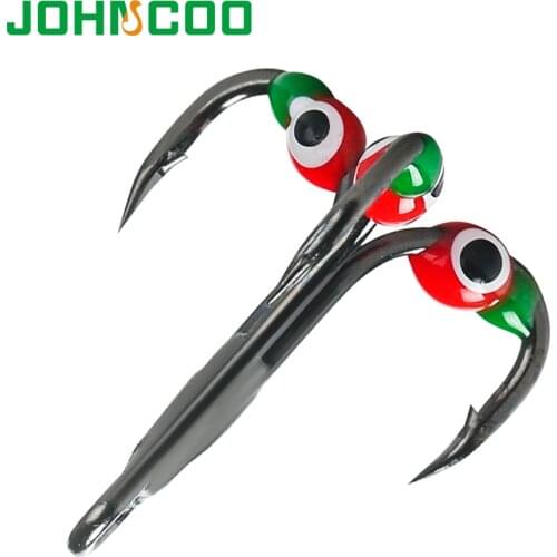 JOHNCOO 5pcs Winter Ice Fishing Hook Lure 6# 8# 10# Treble Hook High Carbon Steel Sharp Hook