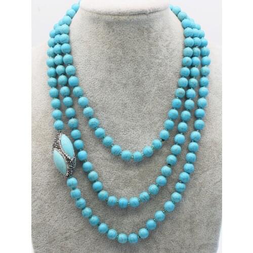 Turquoise green round 8mm and zircon egg necklace 55inch FPPJ wholesale beads nature