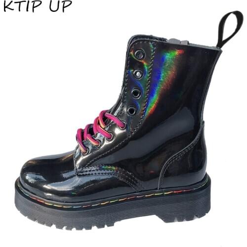 Patent Leather Gothic Black Boots Women Heel Sexy Chunky Heel Platform Boots Female Punk Style Ankle Boots Zipper Women Shoes