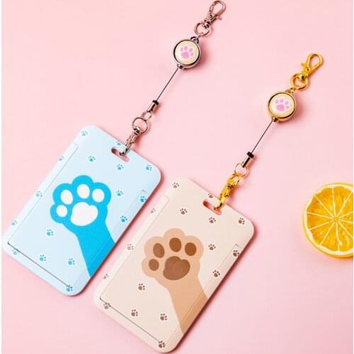 Cat Paw ID Card Case with Badge Reel Lanyard Clip Staff Identification Badges Holder Pass Access Card Cover Tag School Supplies