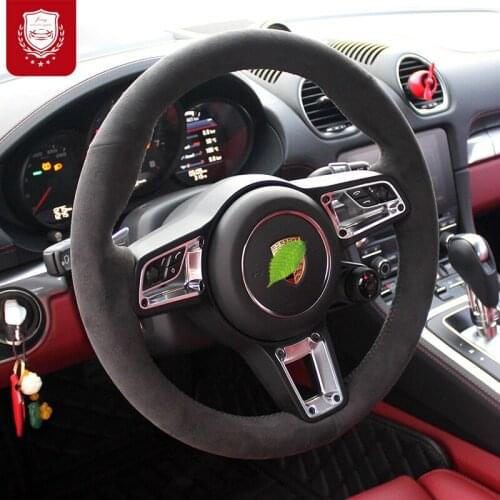 Black steering wheel cover for Porsche Macan Cayenne taycan panamra 718 Macan Cayenne 971 9YA 911 Real Alcantara car accessories