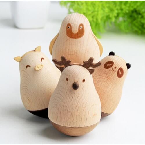 Deer Pig Panda Design Wooden Tumbler Statue Miniature Model Ornament Decor Children Toy Office Car Kid Room Decoration Gifts