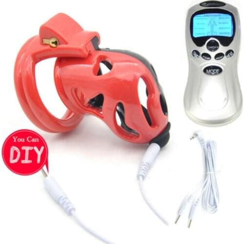 Electro Shock DIY Contrast Color Vent Hole Design Male Chastity Device Cage La Color for Men Power Box Cable Sex Toy