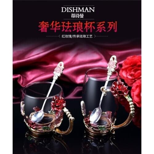 Enamel Water Cup Glass Children Home Flower Tea Heat Resistant Suitable For Gift Creative Enamel Mug